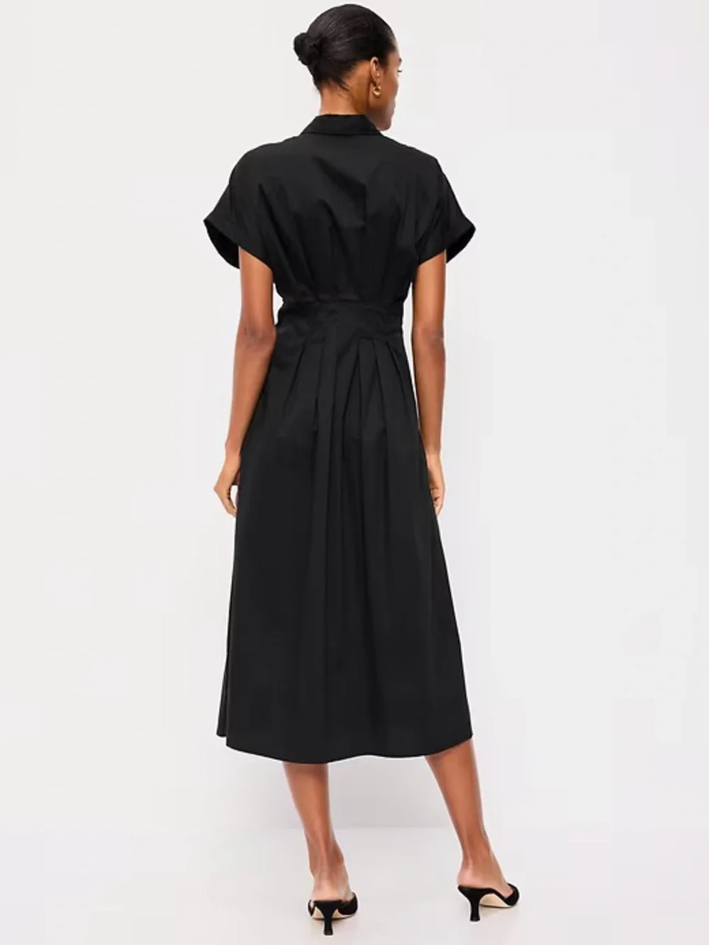 NEW! Old Navy Black Pintuck-Waist Midi Shirt Dress - Picture 2 of 4